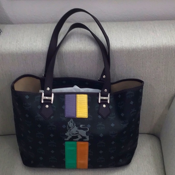 MCM Handbags - EUC AUTHENTIC MCM Multi Color Visetos Leather Stripes Munich Lion Tote 17.75x10